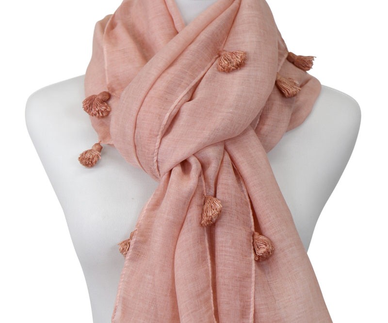 Chanson Rose Pink Tassel Scarf