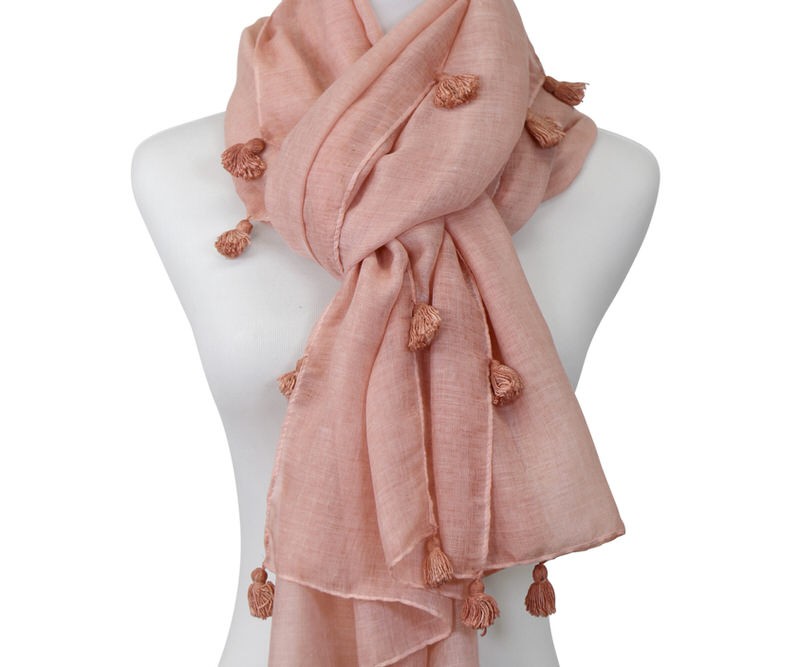 Chanson Rose Pink Tassel Scarf