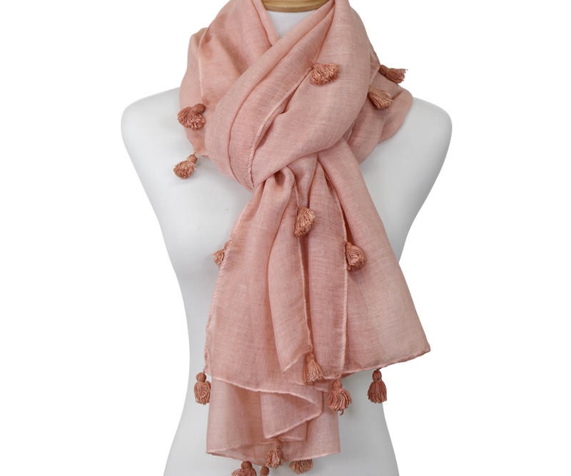 Chanson Rose Pink Tassel Scarf