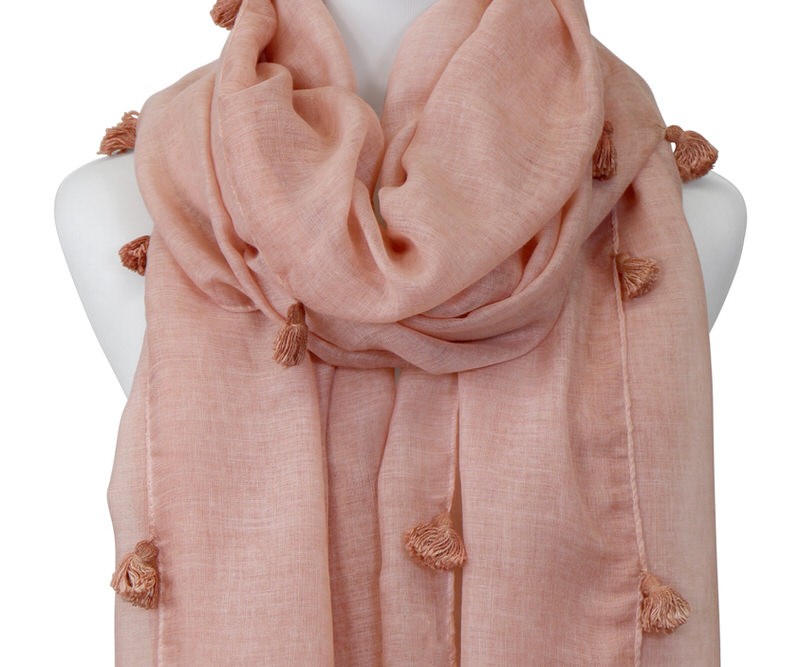 Chanson Rose Pink Tassel Scarf