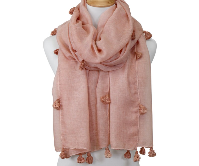 Chanson Rose Pink Tassel Scarf