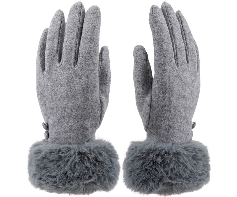 Nadia Soft Grey Fur Trim Gloves