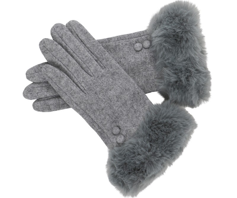 Nadia Soft Grey Fur Trim Gloves