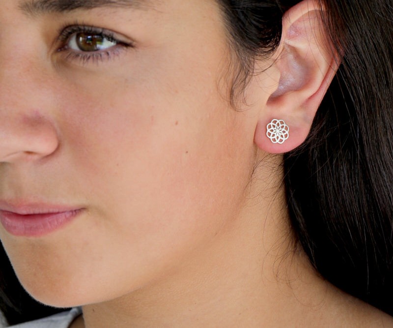 Maya Silver Flower Stud Earrings