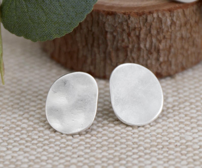 Pebble Silver Stud Earrings