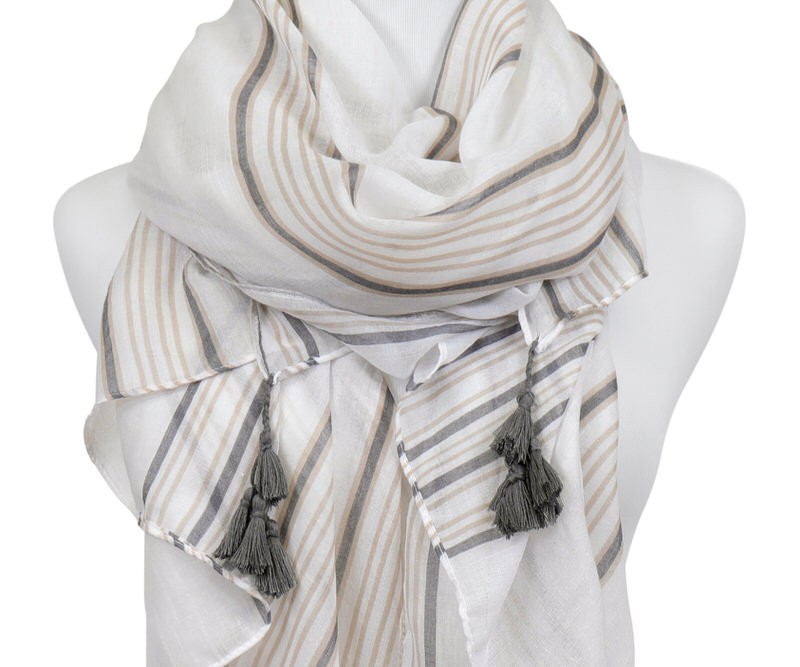 Tahlia Grey & Taupe Striped Scarf