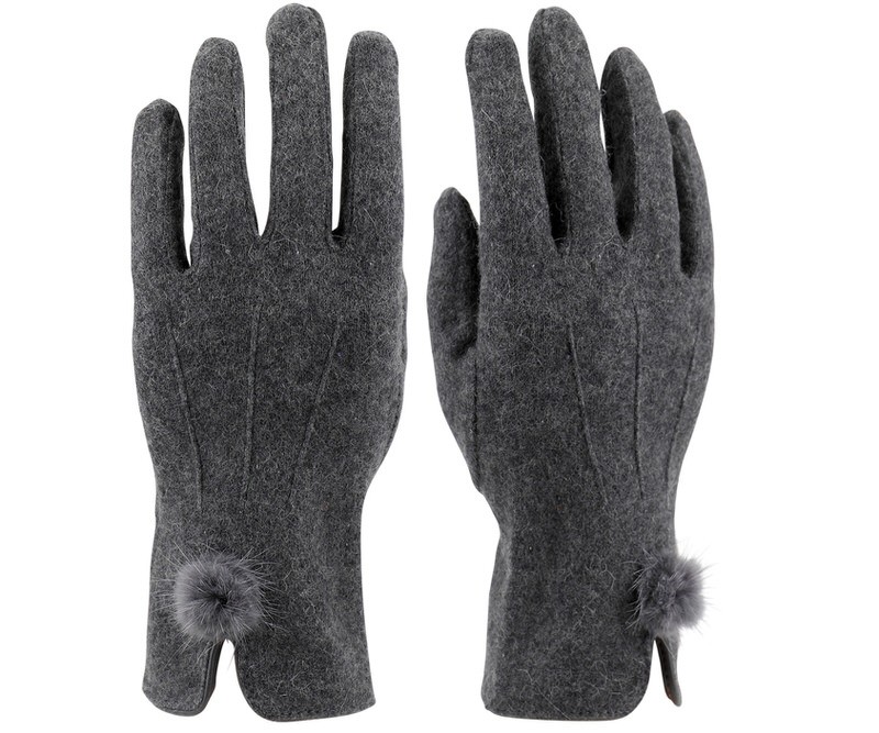 Stella Grey Fur PomPom Gloves