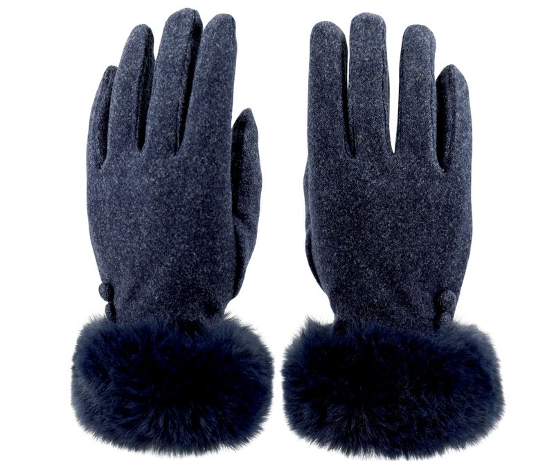 Nadia Soft Navy Fur Trim Gloves