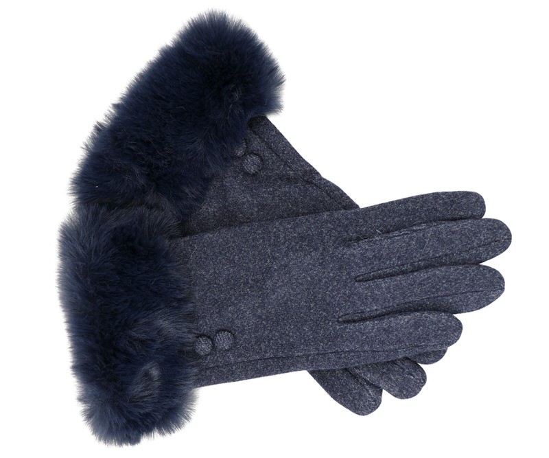 Nadia Soft Navy Fur Trim Gloves