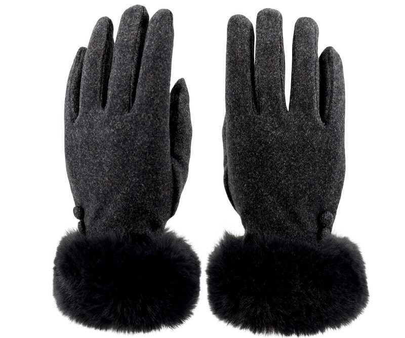 Nadia Soft Black Fur Trim Gloves