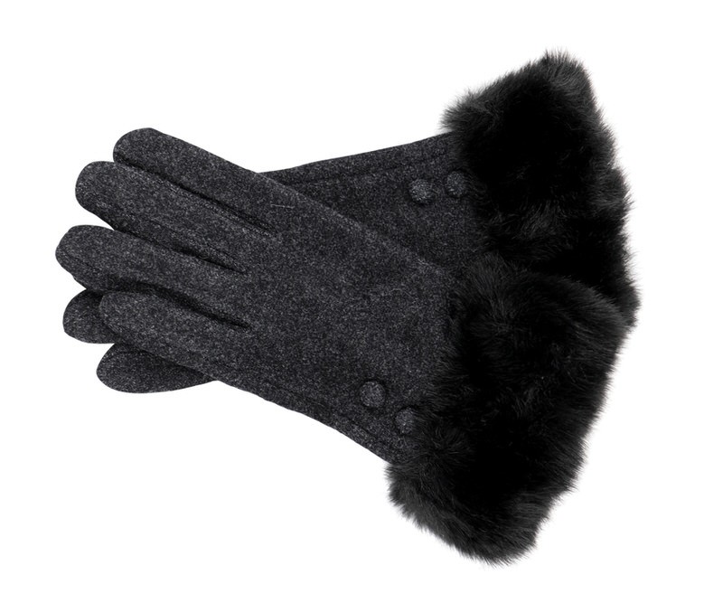 Nadia Soft Black Fur Trim Gloves