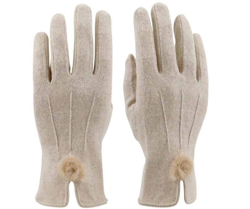 Stella Cream Fur PomPom Gloves