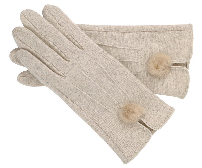 Stella Cream Fur PomPom Gloves