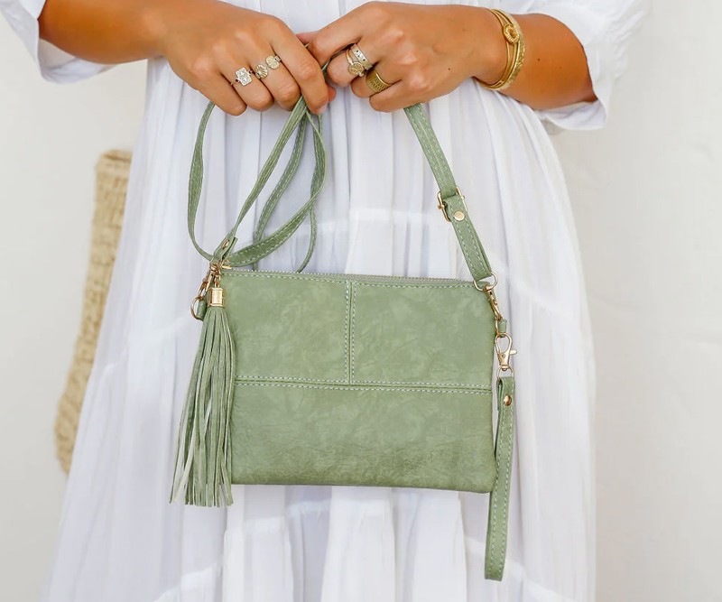 Marbella Pistachio Clutch / Crossbody Bag