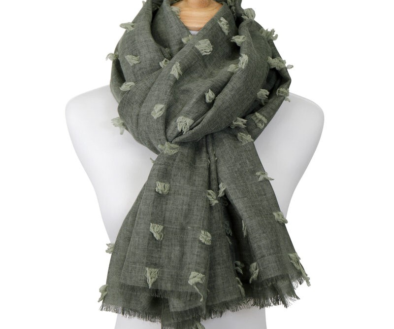 Santa Fe Tufted Olive Green Scarf