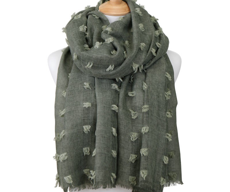 Santa Fe Tufted Olive Green Scarf