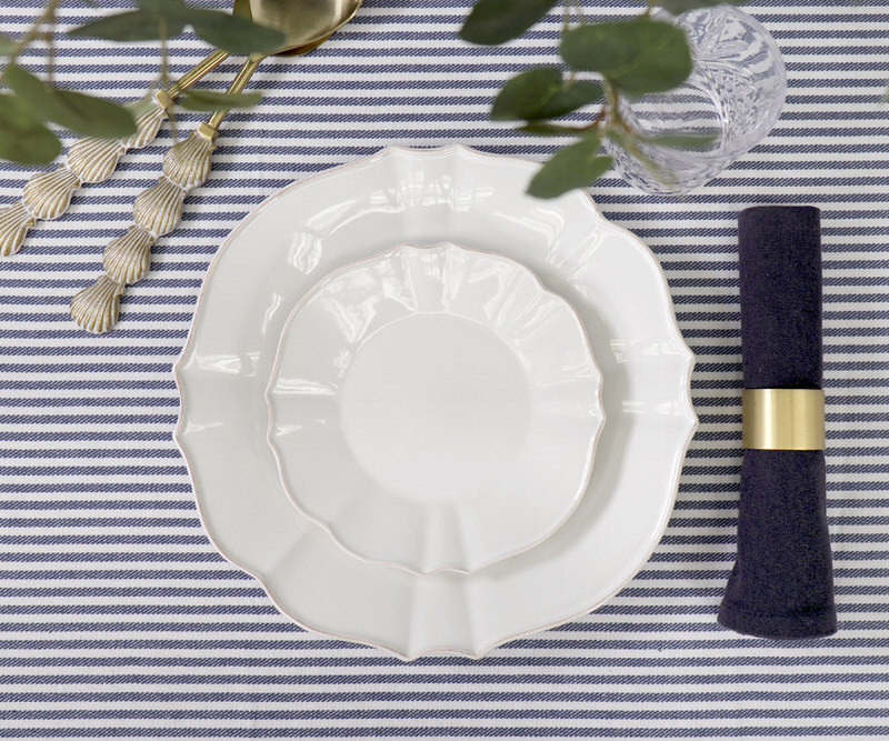 150cm Square Classic Navy Ticking Stripe Tablecloth