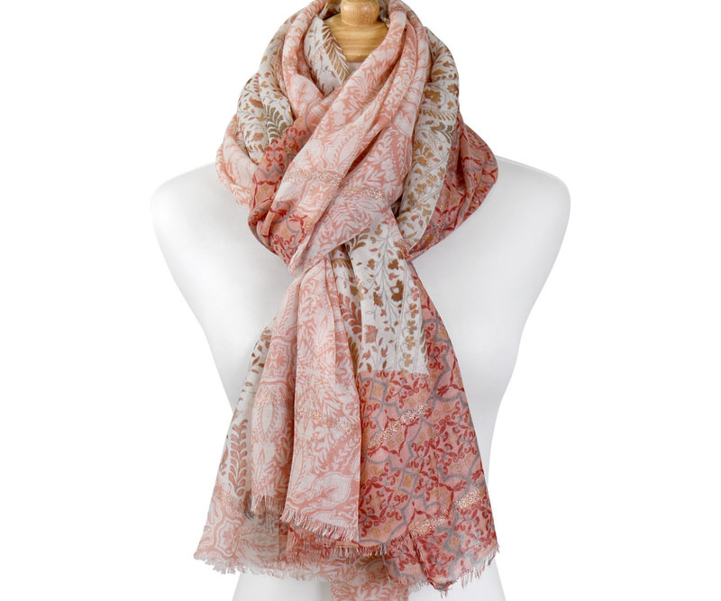 Rose Clair Apricot & Gold Paisley Scarf