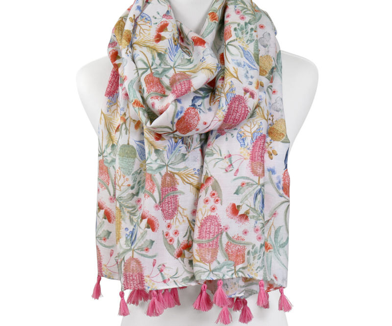 Spring Banksias Pink Tassel Scarf