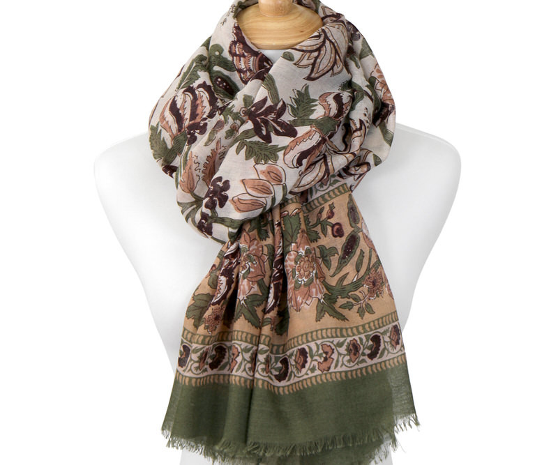 Hathaway Khaki & Burgundy Floral Scarf