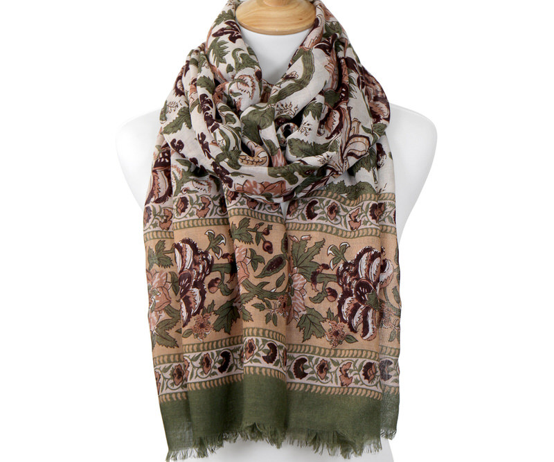 Hathaway Khaki & Burgundy Floral Scarf