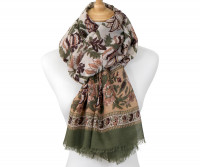 Hathaway Khaki & Burgundy Floral Scarf