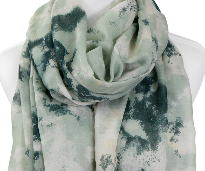 Lena Aqua Watercolour Scarf with Tassels