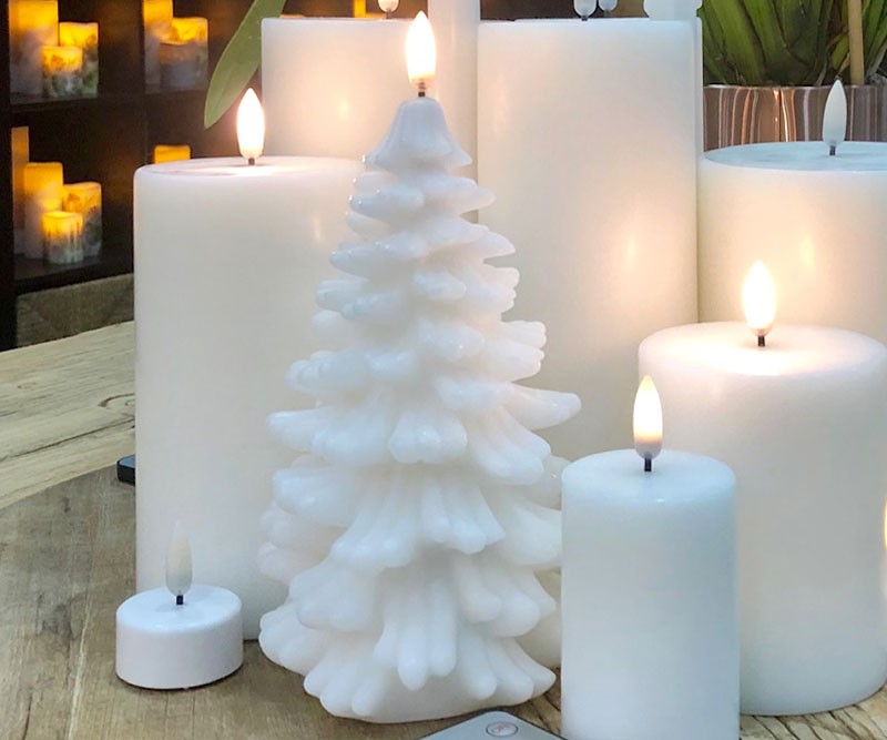 Christmas Tree Flameless Candle - Nordic White - Remote Enabled