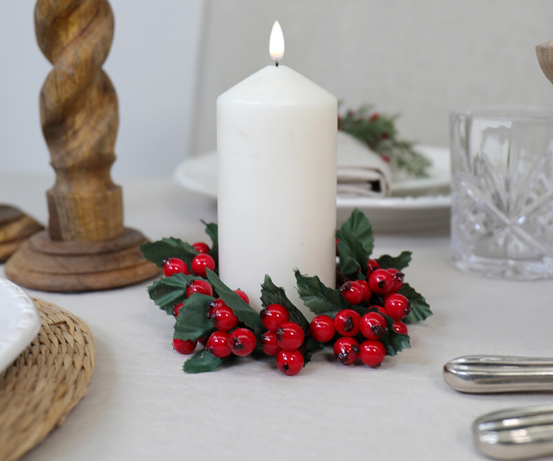 Small Red Berry Candle Wreath