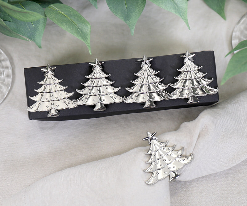 Set 4 Silver Christmas Tree Napkin Rings set-4-silver-christmas-tree-napkin-rings