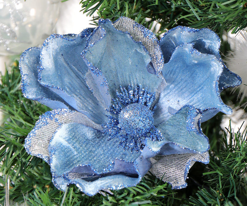Madigan Blue Velvet Flower Tree Decoration