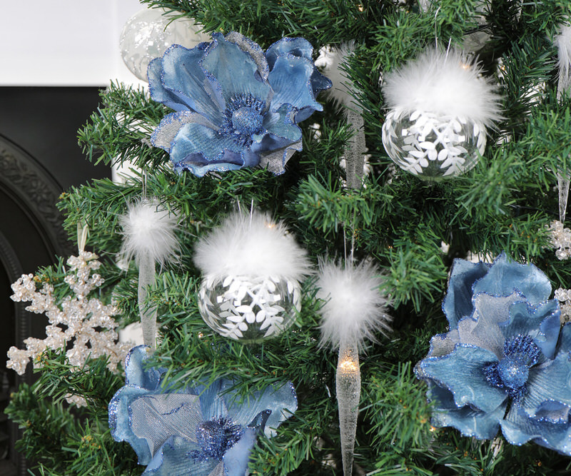 Madigan Blue Velvet Flower Tree Decoration
