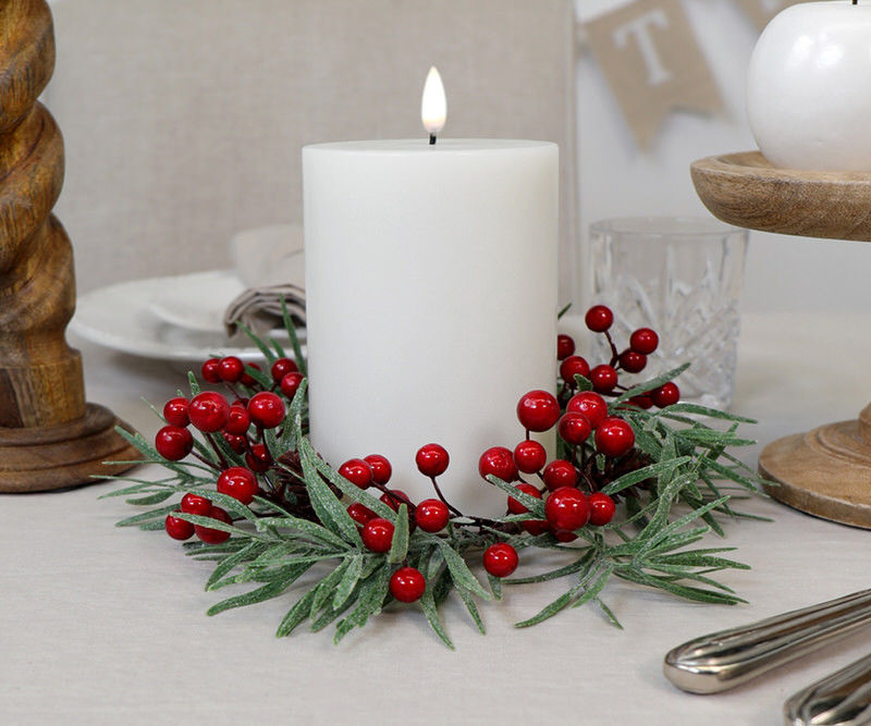 Large Frosted Red Berry Candle Wreath