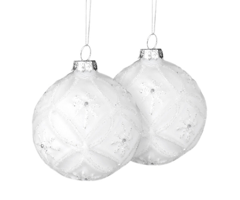 Set 2 Harmony White Glitter Baubles