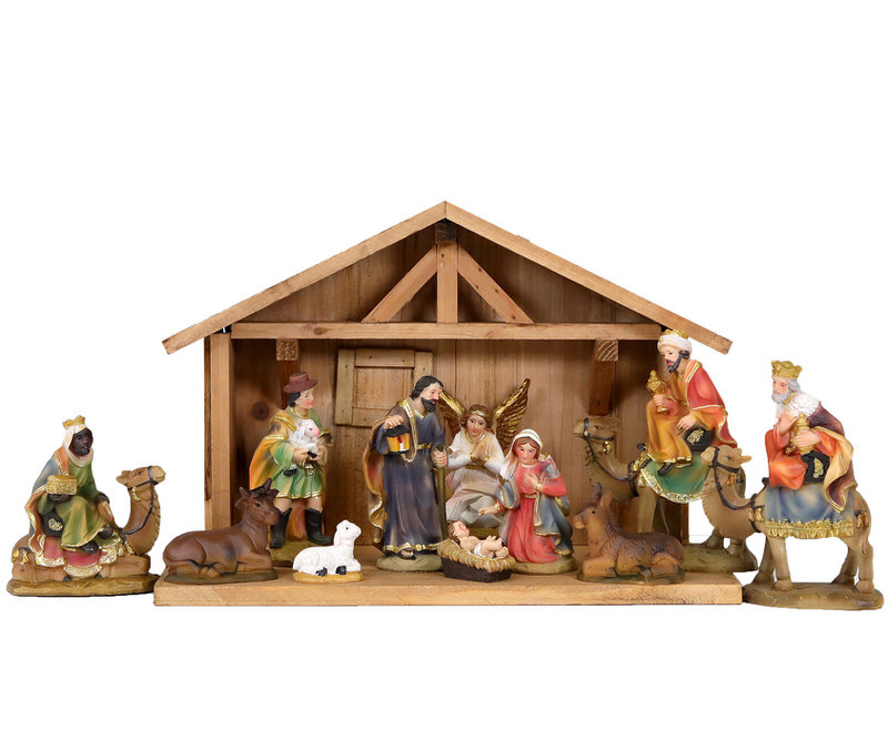 Classic Christmas Nativity Set + Wooden Stable