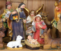 Classic Christmas Nativity Set + Wooden Stable