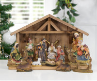 Classic Christmas Nativity Set + Wooden Stable