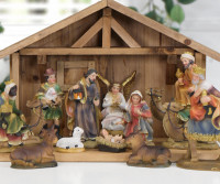 Classic Christmas Nativity Set + Wooden Stable