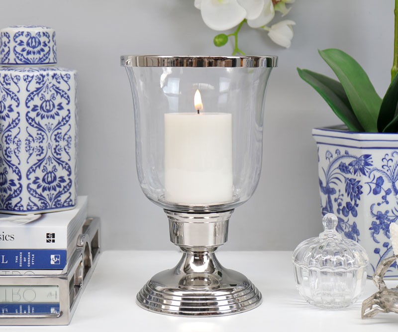 New York Silver & Glass Candle Hurricane