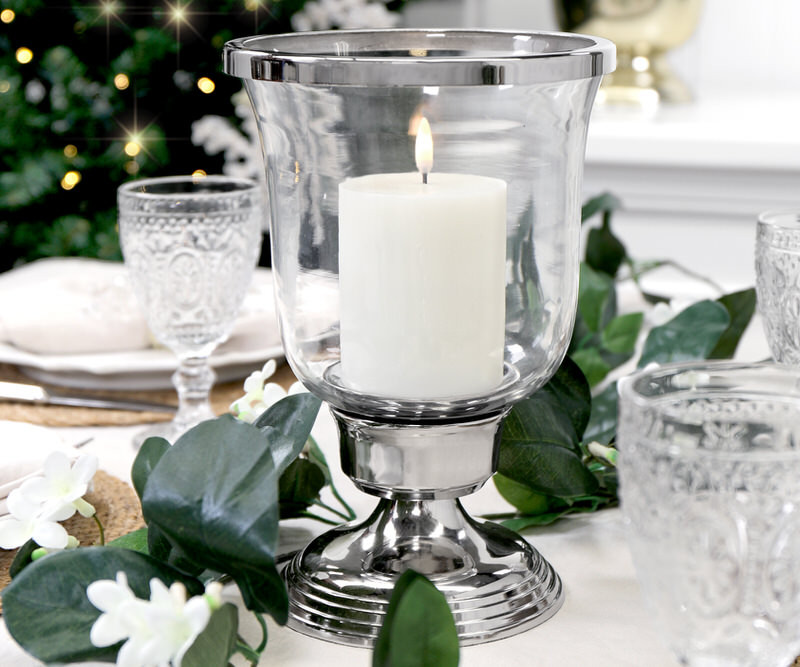 New York Silver & Glass Candle Hurricane