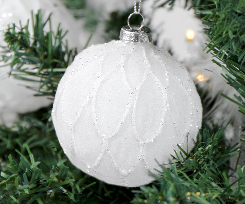 Set 2 Serenity White Glitter Baubles