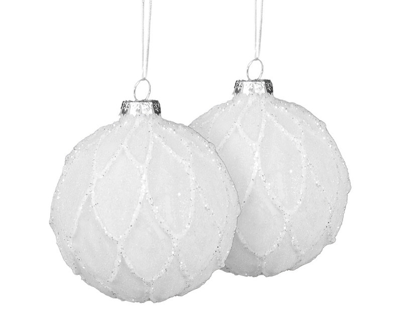Set 2 Serenity White Glitter Baubles