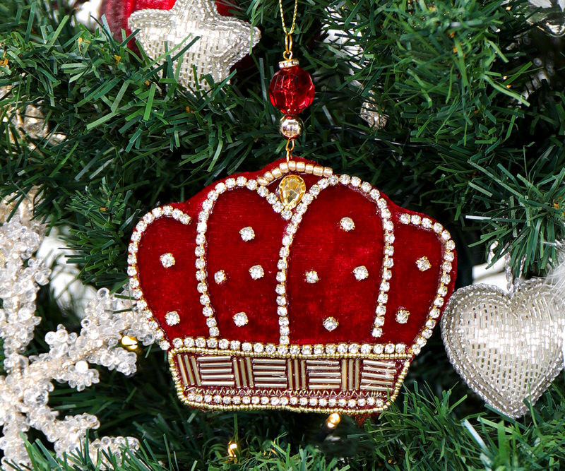 Imperial Red Velvet Crown Tree Decoration
