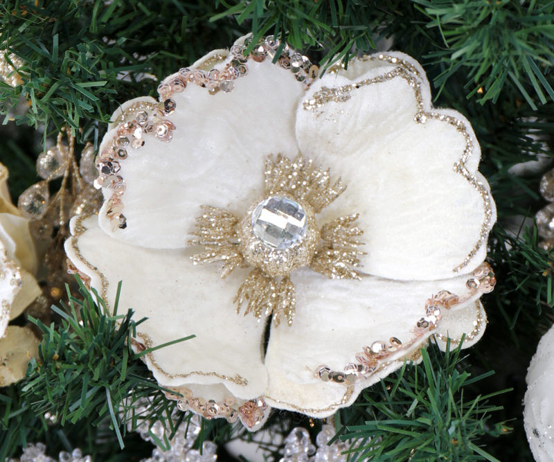 Larissa Ivory Velvet Flower Tree Decoration