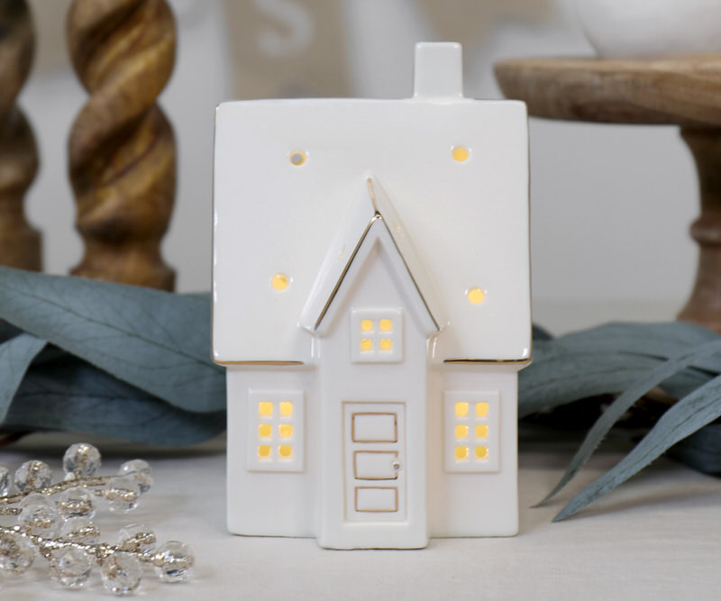 Large Woodford White Ceramic House with Lights Christmas decorations