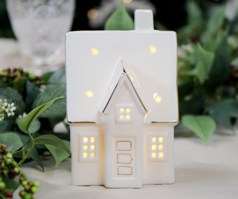 Large Woodford White Ceramic House with Lights
