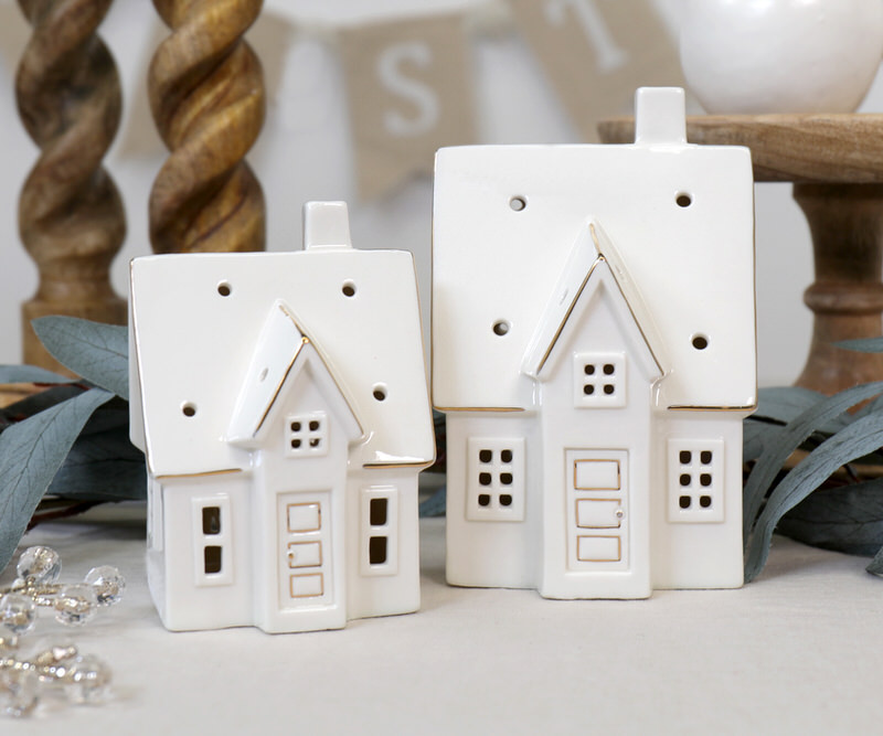 Large Woodford White Ceramic House with Lights Christmas decorations