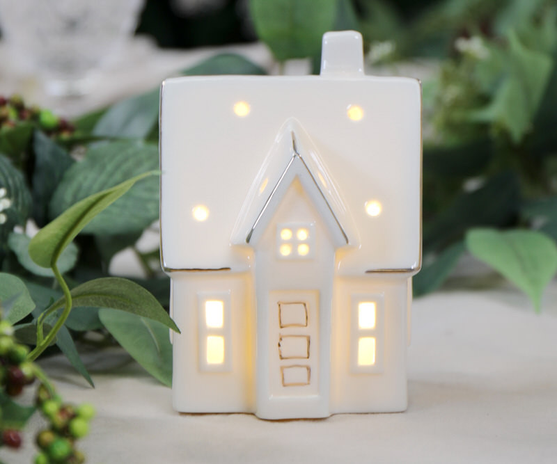 Small Woodford White Ceramic House with Lights