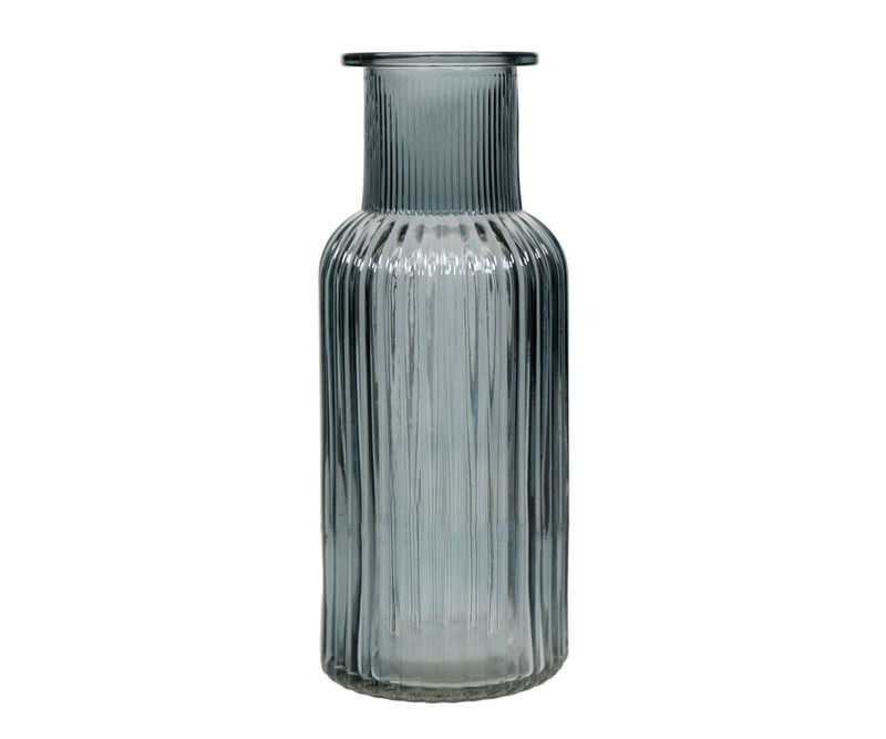 Ellis Ribbed Glass Vase Blue