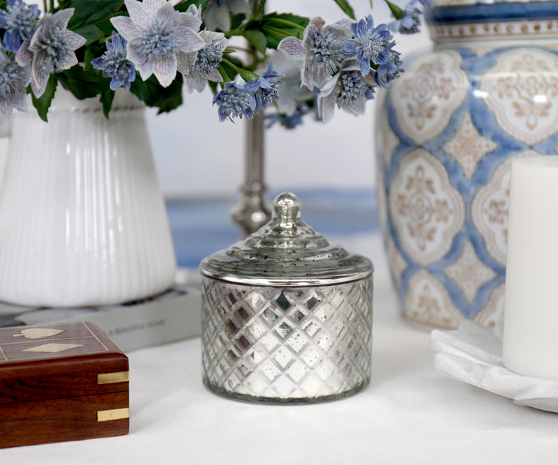 Chantilly Vintage Silver Glass Trinket Box